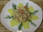 Рагу индейки с беконом, помидорами черри и шампиньонами